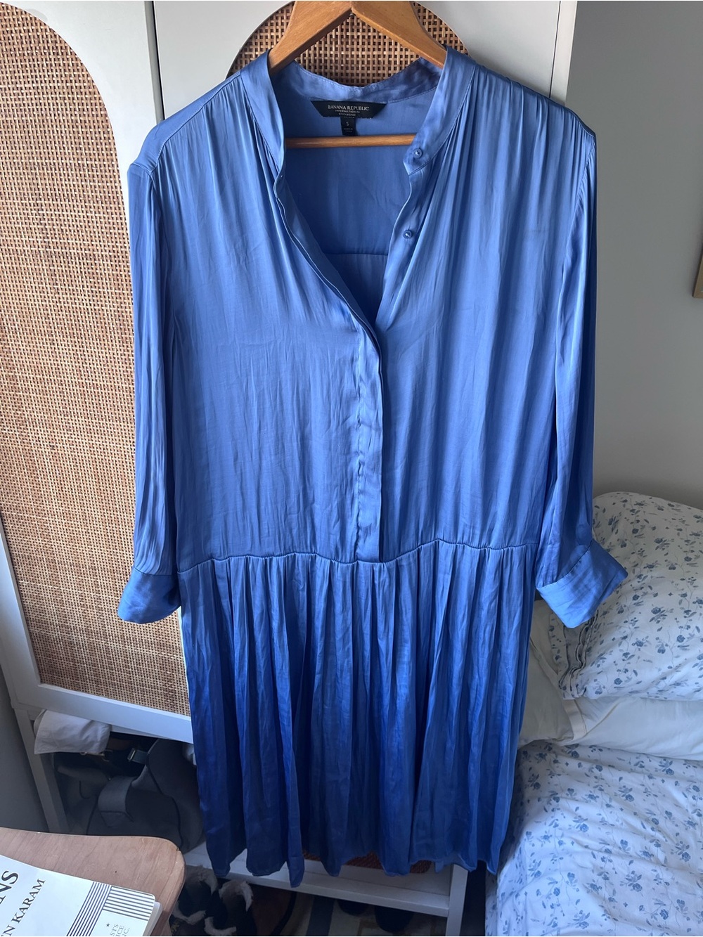 Banana Republic Periwinkle Blue Long-Sleeve Tiered Button Dress
